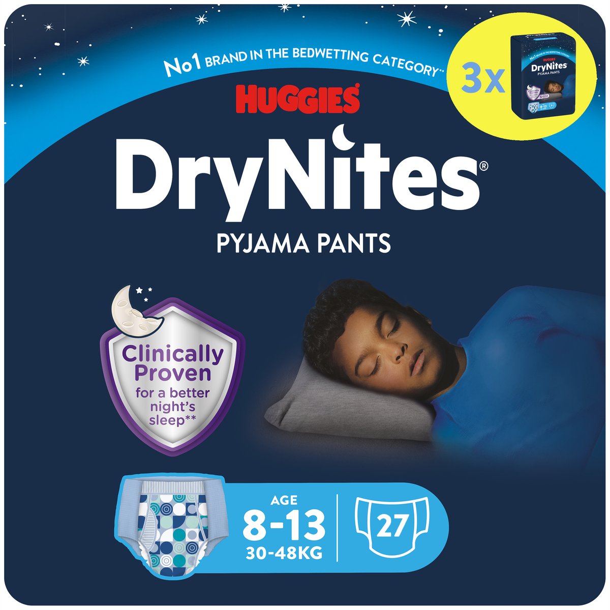 Drynites Huggies Windelhöschen – Jungen – 8 bis 13 Jahre (30 bis 48 kg) – 27 Stück – Vorteilspackung