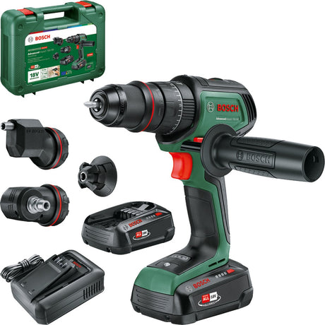 Bosch advancedimpact 18v-80 QuickSnap – Akku-Schlagbohrschrauber – inklusive magnetischem Schraubenhalter, Exzenteraufsatz, Winkelaufsatz, 13-mm-Bohrfutter, Schraubbit – 2x 18-V-Li-Ionen-Akku (2,5 Ah), 45-Minuten-Ladegerät