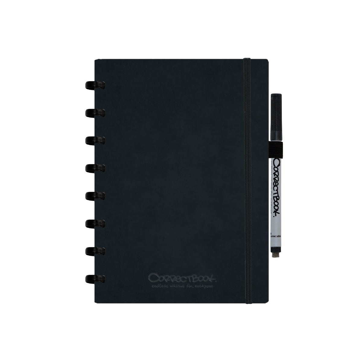 Correctbook a5 löschbares Notizbuch – tintenschwarzes Kunstleder-Hardcover – blanko – wiederverwendbares Notizbuch – inklusive Stiftwischtuch – kann mit zusätzlichen Seiten ergänzt werden