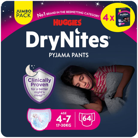 Drynites Huggies Windelhöschen – Mädchen – 4 bis 7 Jahre (17 – 30 kg) – 64 Stück – Vorteilspack