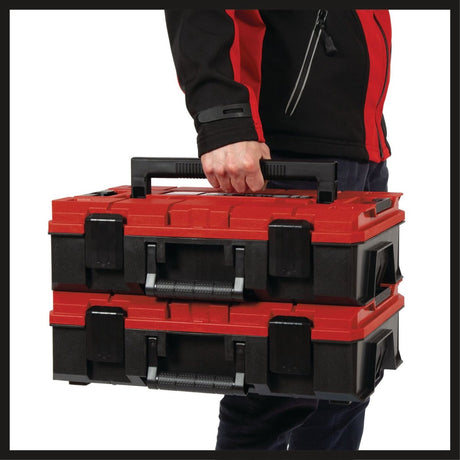Einhell e-case s-f Systemkoffer - max. Belastbarkeit: 25 kg – universelle Aufbewahrung und Transport von Zubehör und Werkzeug – stapelbar – verbindbar – inklusive Schaumstoff-Innenausstattung