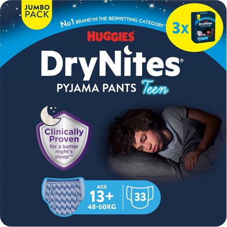 Drynites Huggies Windelhosen – Jungen – 13+ Jahre (48–60 kg) – 33 Nachthosen – Jumbo-Packung