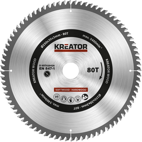 Kreator krt020426 zaagblad hout 250 mm -80t