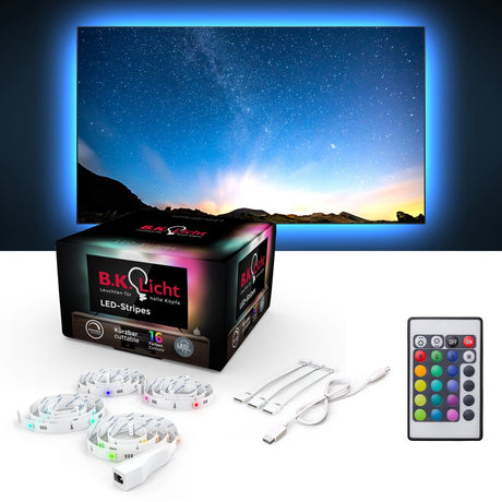 B.K. Licht – LED-Streifen – 2 Meter – mit RGB – Auto-USB – mit Fernbedienung – selbstklebend – für TV-PC – Gaming-Zubehör