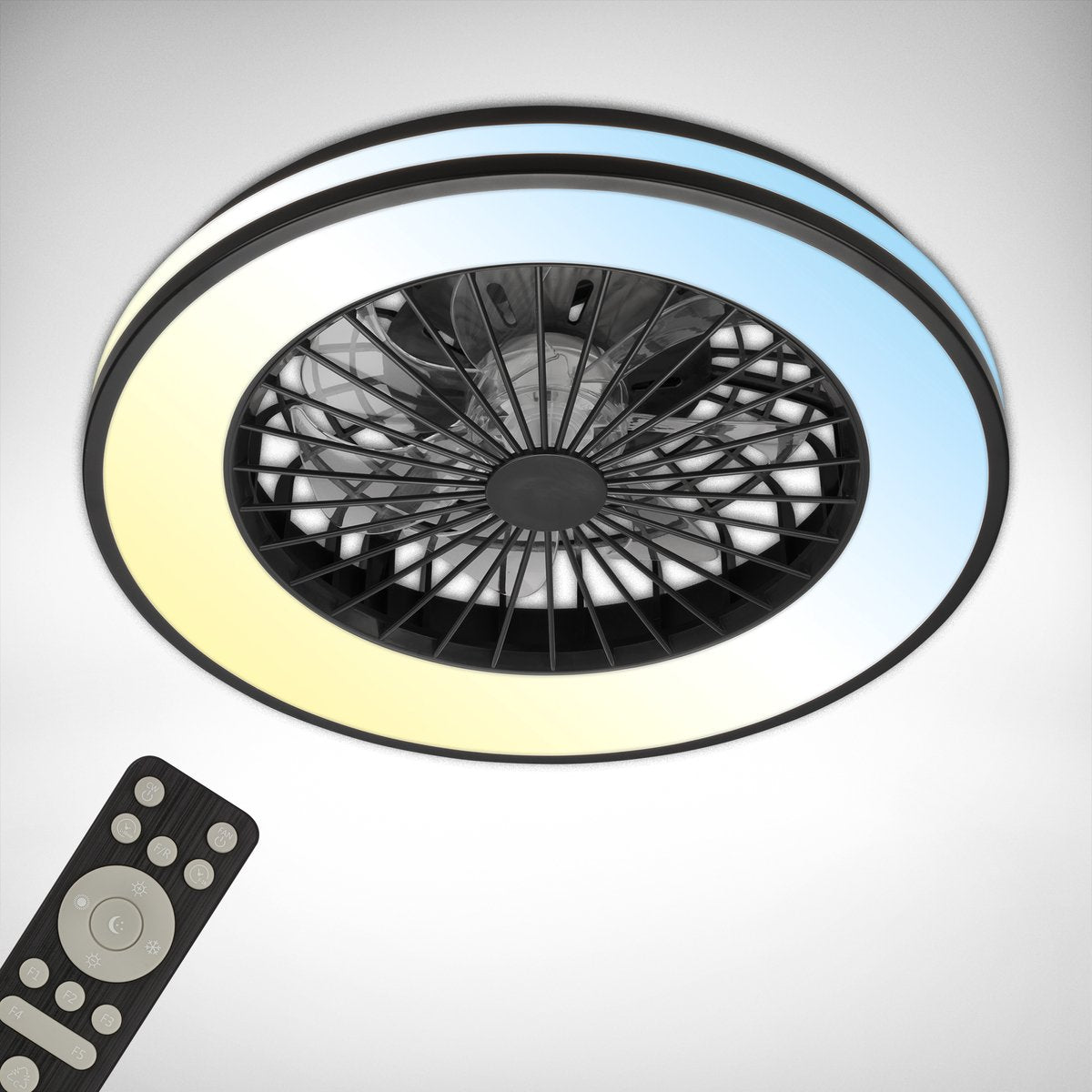 Briloner Fantus – Deckenventilator mit Beleuchtung – LED-Deckenlampe mit Ventilator – Ventilatorlampe dimmbar – 5 Geschwindigkeiten – ø48,5 cm – Schwarz