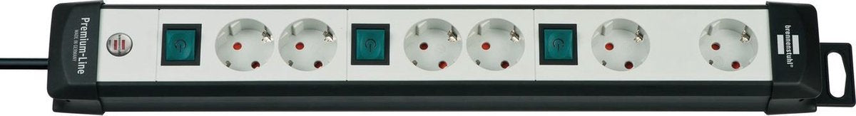 Brennerstuhl premium-line Technik Steckdosenleiste 6-fach schwarz lichtgrau 3m h05vv-f 3g1,5 2-fach schaltbar speziell für Zwischenstecker - 1951560600