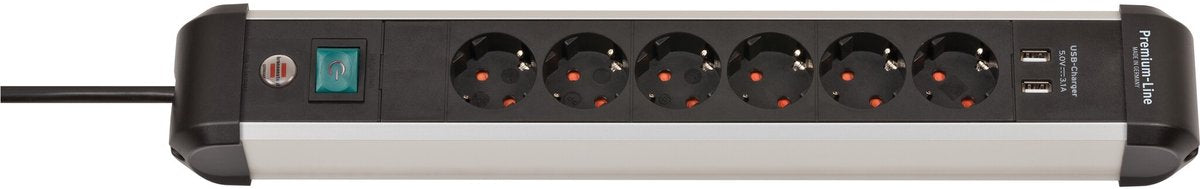 Brennerstuhl premium-alu-line Steckdosenleiste mit USB 6-fach 3m h05vv-f 3g1,5 - 1391030610