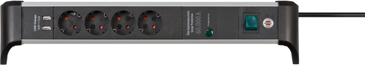 Brennerstuhl alu-office-line 60.000a Überspannungsschutz-Steckdosenleiste mit USB-Ladefunktion 4-fach 1,8m h05vv-f 3g1,5