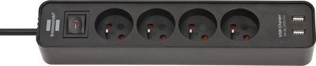 Brennerstuhl ecolor Steckdosenleiste mit USB 4-fach 1,5m h05vv-f3g1,5 schwarz *fr*