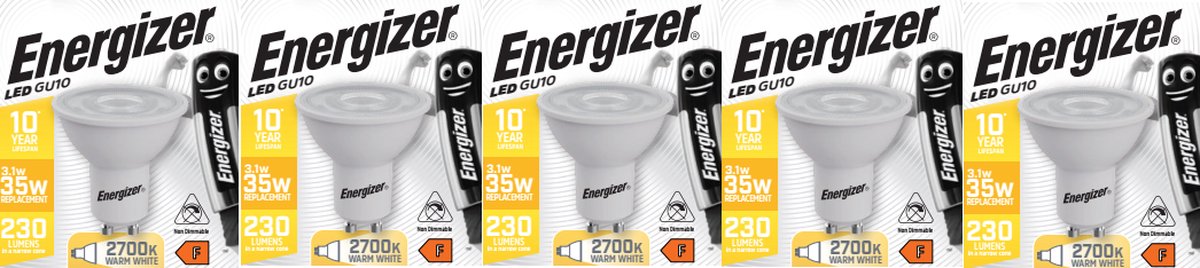 Energieeffizienter LED-Spot von Energizer – GU10 – 3,1 Watt – warmweißes Licht – nicht dimmbar – 5 Stück