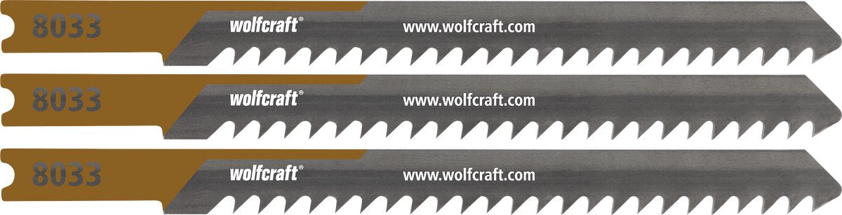Wolfcraft – Latten-Stichsägeblätter – 3 Stück – HCS-Sägeblatt mit U-Schaft – Stichsägeblatt ideal für Latten und Vierkantholz – 8033000
