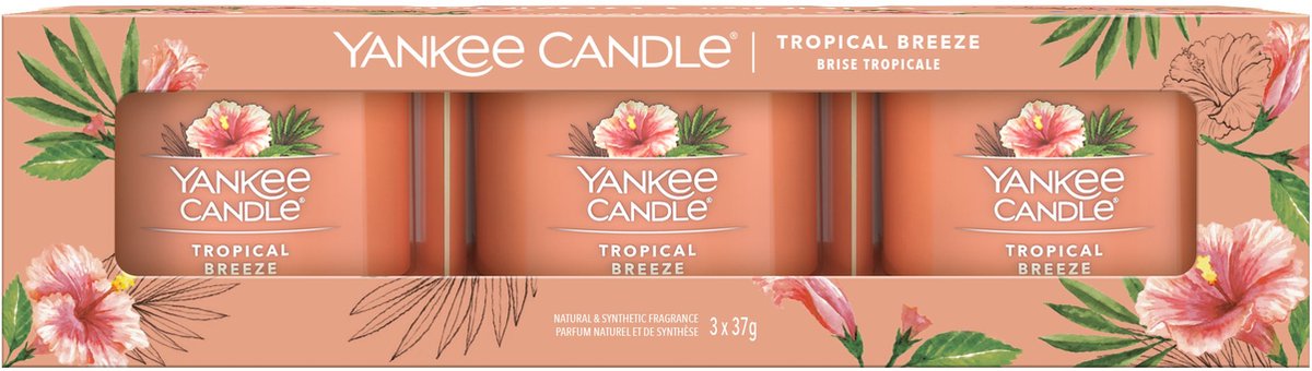 Mit Yankee-Kerzen gefüllte Votivkerzen im 3er-Pack – tropische Brise