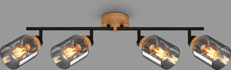 Briloner - hema - spot, met hout, rookglas, 4x e27 max. 10w