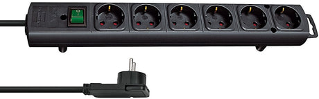 Brennerstuhl Comfort-Line Plus, 6-fach Steckdosenleiste (schwarz, mit Flachstecker, 2m h05vv-f 3g1,5)