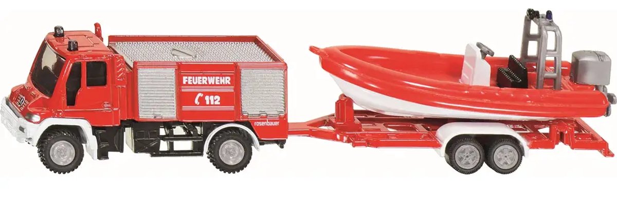Siku 1636 Unimog Feuerwehr mit Boot 167x29x42mm