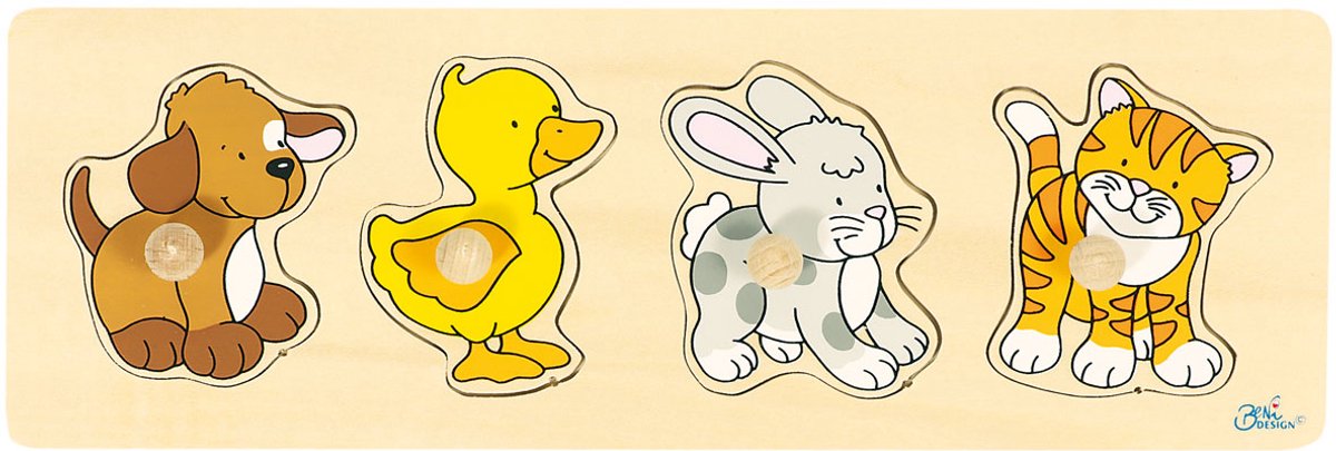 Goki Holz-Studpuzzle Hund Ente Hase Katze