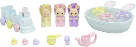 Epoch Sylvanian Families 5707 Triplets Baby Cream Rabbit Badespielset