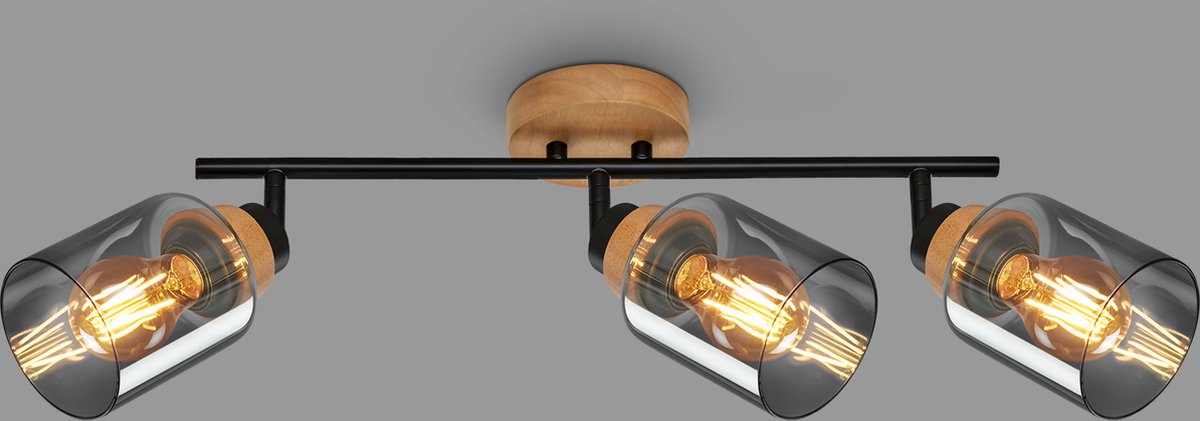 Briloner - Hema - Deckenlampe, Deckenlampe, Lampe, Rauchglas, drehbar, Wohnzimmerlampe, Schlafzimmerlampe, Küchenlampe, Schwarz-Holz