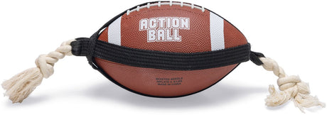 Beeztees action rugbybal met touw - hondenspeelgoed - rubber - bruin - 21,5x21,5x15cm