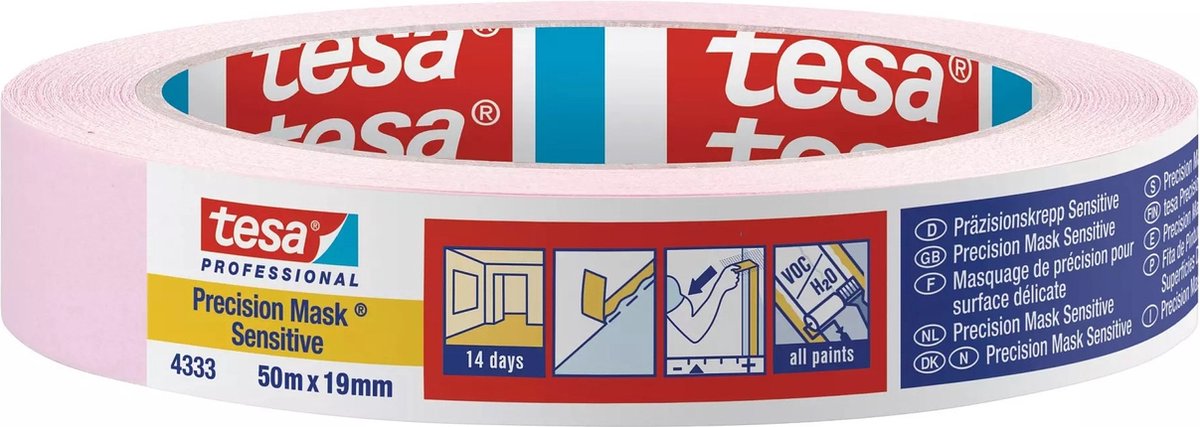Tesa professional tesa precision sensitive 04333-00017-02 maskeertape präzisionskrepp lichtroze (l x b) 50 m x 19 mm 1 stuk(s)