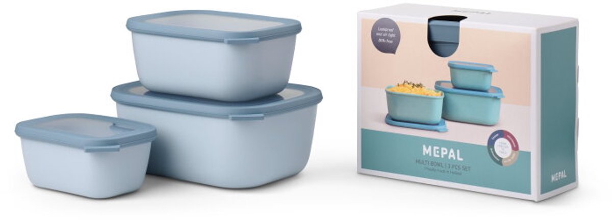 Mepal - multikom cirqula vershouddoos set - 750 + 1500 + 3000 ml - rechthoekig - nordic blue