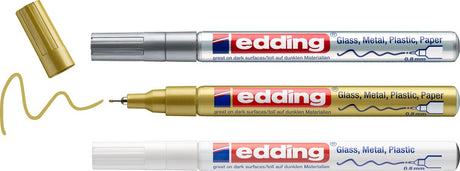 Edding 780 3s Metallic-Lackmarker-Set – 3-teilig sortiert: Weiß, Gold, Silber – 0,8 mm