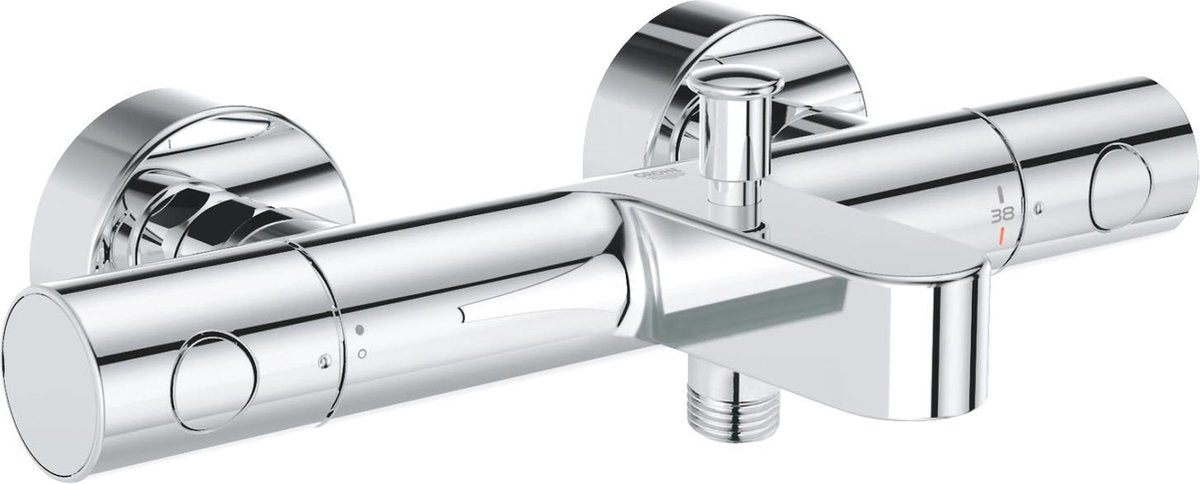 Grohe Grohtherm 800 Cosmopolitan Thermostat-Badewannenarmatur – 15 cm – wassersparend – mit Umsteller – inklusive Kupplungen – Chrom