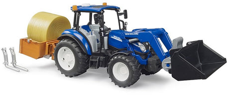 Bruder New Holland T5.120 + Frontlader, Schaufel, Gabeln + Rundballen 1:16