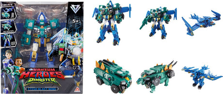 Quantenhelden Dinoster Dinoster – Quantenhelden – Roboterfiguren 6 in 1 – transformierbare Megaroboter – 28 cm – Stego-Blast-Flügel