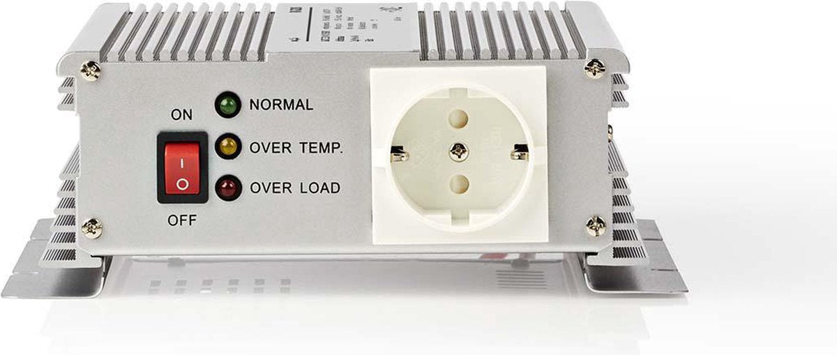 Nedis Wechselrichter modifizierte Sinuswelle – Eingangsspannung: 24 V DC – Gerätestromausgang: Typ F (CEE 7 3) – 230 V AC 50 Hz – 600 W – Spitzenleistung: 1500 W – Batterieklemmen – Silber