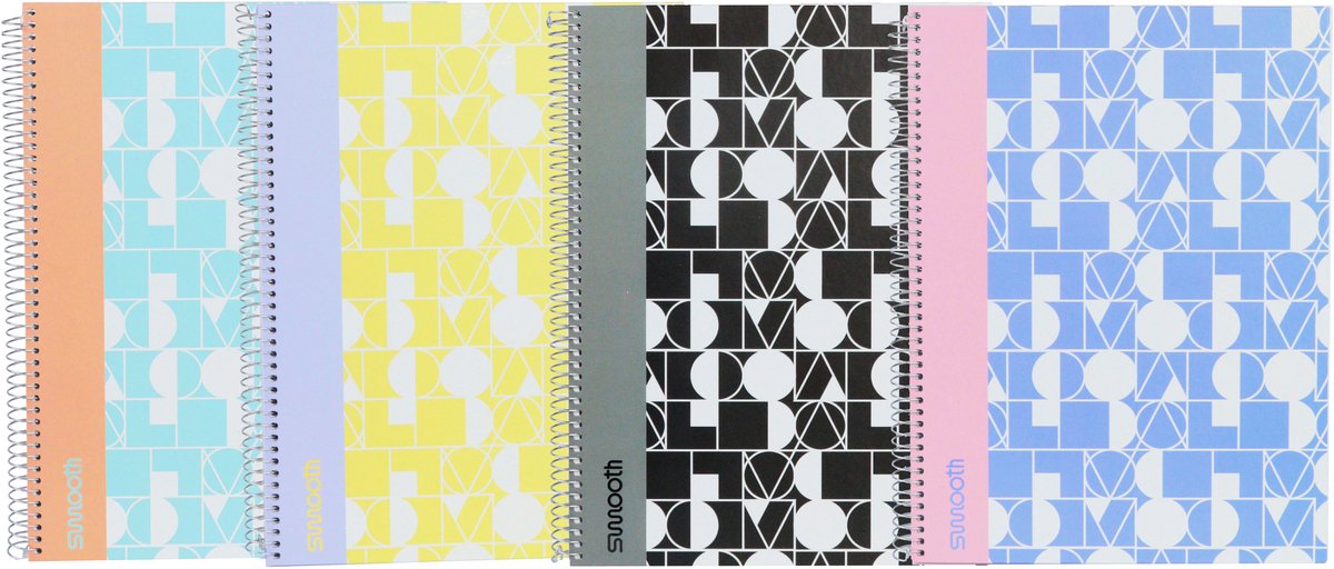 Ancor smooth spiraalboek a4 ruit hardcover - 4 stuks - assorti designs - an-113259-c