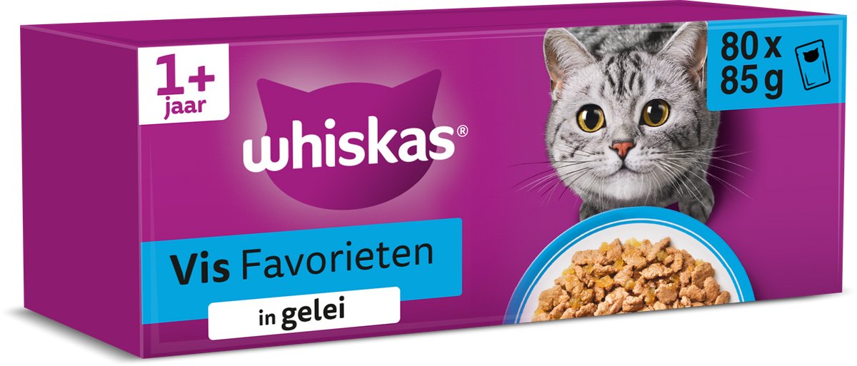 Whiskas Katzenfutter – Erwachsene ab 1 Jahr – Fisch in Gelee – Giga-Pack 80 x 85 g