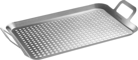 Sans-Marque-Grillpfanne ohne Markenzeichen, flach und groß, praktisch zum Grillen von Gemüse, vielen anderen Köstlichkeiten, langlebig, spülmaschinenfest, Edelstahl