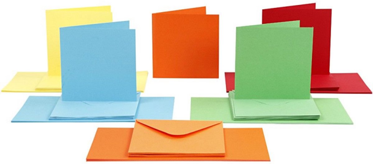 Creativ Firmenkarten und Umschläge, Kartengröße 15x15 cm, Umschlaggröße 16x16 cm, 110+220 gr, verschiedene Farben, 50er Set 1 Box