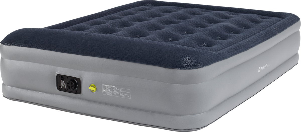 Outwell Flock Superior Double mit eingebauter Pumpe, Luftmatratze, 45 cm hoch, eingebaute Pumpe, 190 x 160 x 45 cm, blau