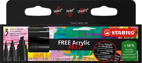 Stabilo free - Acrylmarker - gemischtes Spitzenset - schwarz - 3 verschiedene Spitzengrößen