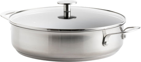 Kitchenaid Schmorpfanne mit Deckel 28 cm – 4,3 l – PFAs-freie Antihaftbeschichtung – Induktions-Sautépfanne – Edelstahl-Sautépfanne – ofenfest bis 230 Grad – Silber