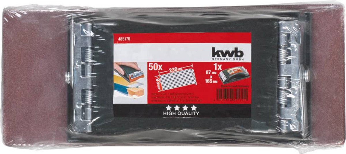Kwb Handschleifer-Set, 2-teilig inkl. Schleifklotz mit Klemmvorrichtung und Schleifpapier-Schleifstreifen 93 x 230 mm (50-teilig)