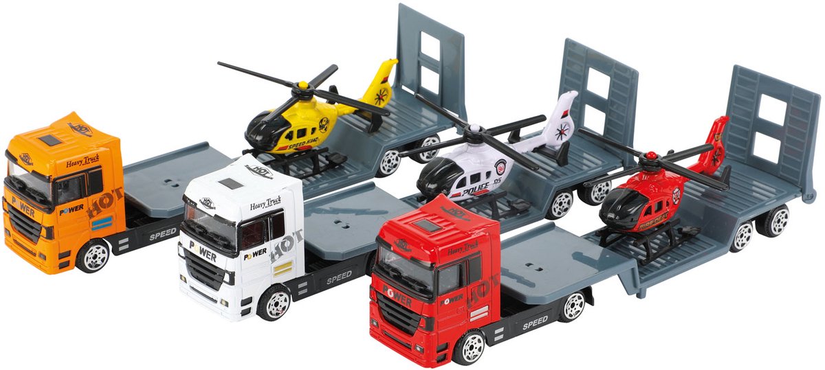 Toi-toys Metall-LKW mit Anhänger und Hubschrauber