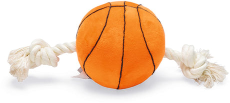 Beeztees basketbal met touw - hondenspeelgoed - pluche - oranje - 27x13x13cm