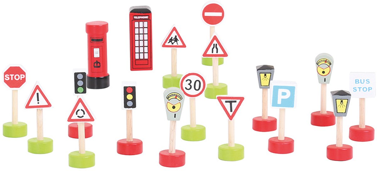 Bigjigs hölzerne Verkehrsschilder, 18-tlg.