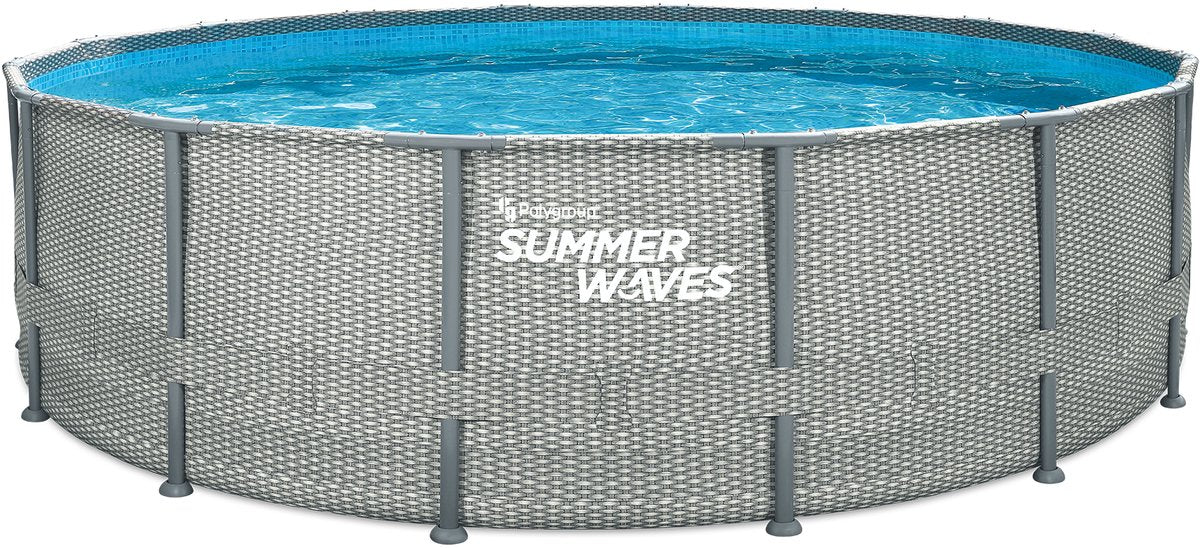 Summer Waves Rahmenpool rund – ⌀488 x 122 cm – Schwimmbäder – inklusive Filterpumpe – Poolpumpe – Filterkartusche – Abdeckung – Bodenplane – Leiter – Wartungsset