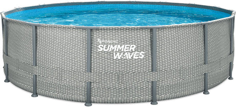 Summer Waves Rahmenpool rund – ⌀488 x 122 cm – Schwimmbäder – inklusive Filterpumpe – Poolpumpe – Filterkartusche – Abdeckung – Bodenplane – Leiter – Wartungsset