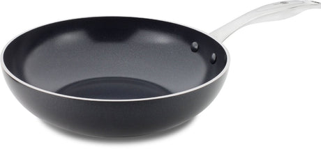 Greenpan Brussels Keramik-Induktions-Wok-Pfanne ohne Deckel ø28 cm – 3,6 l – PFAS-frei – Induktions-Wok-Pfanne – ofenfest bis 220 °C – spülmaschinenfest – schnelles Erhitzen – Edelstahlgriffe – schwarz