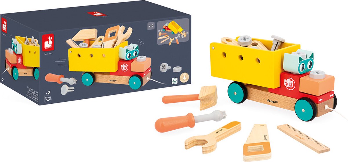 Janod – Brico'kids – LKW-Ziehfigur – 2-in-1-Ziehspielzeug