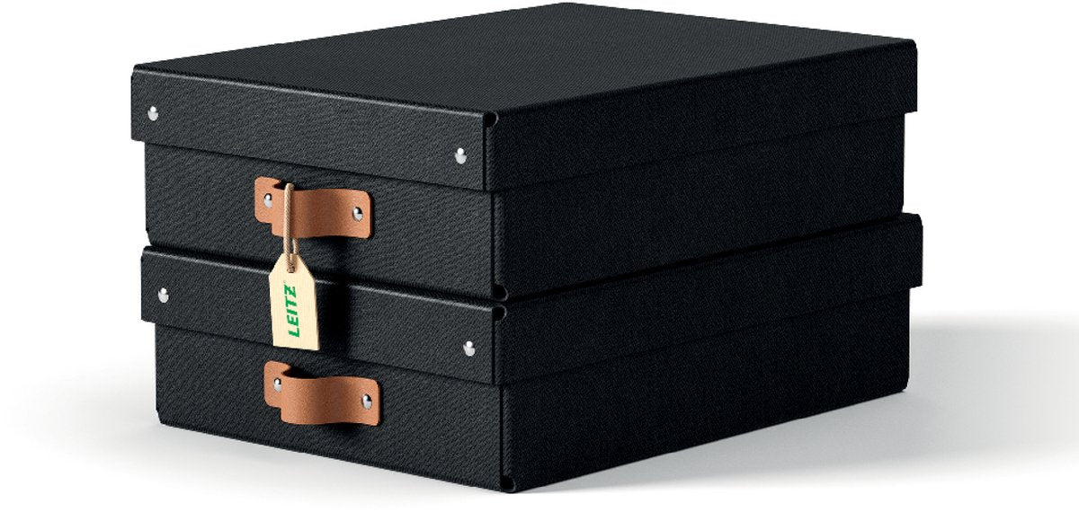 Leitz Puro mittelhohe Aufbewahrungsbox mit Deckel – 2er-Set – 8 l – 100 % recycelter Karton – Schwarz