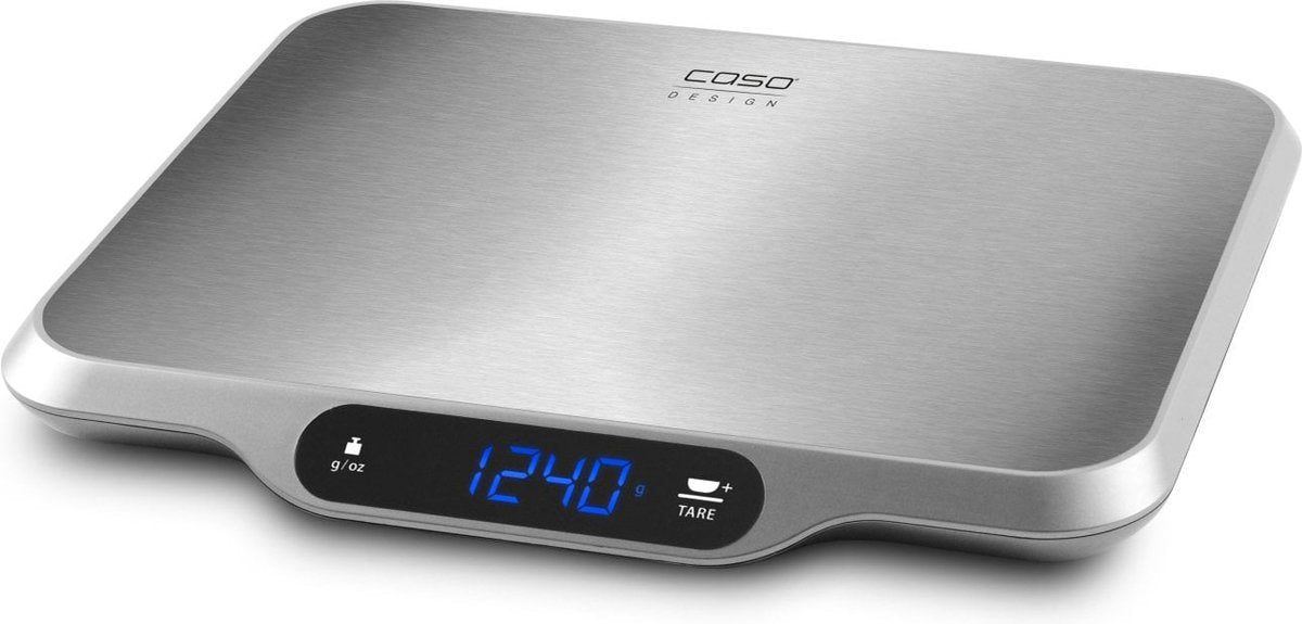 Caso Design Caso L 15 Küchenwaage – bis 15 kg – Wiegefläche aus Edelstahl 30 x 22 cm – genaue Wiegefunktion mit 1-g-Schritten