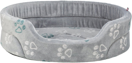 Trixie Hundebett – ovaler hellgrauer Plüsch – 45 x 35 cm mit beweglichem Kissen und rutschfester Unterseite