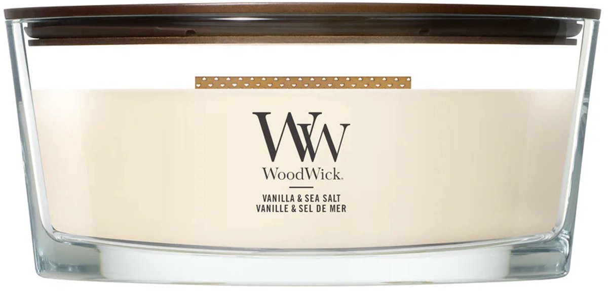 Woodwick heartwick flame ellipse geurkaars - vanilla sea salt - 50 branduren