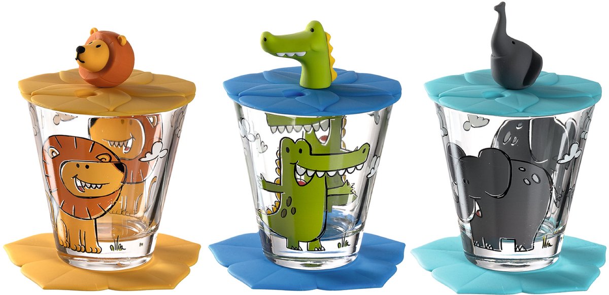 Leonardo Bambini Trinkset Löwe, Krokodil, Elefant - 9-teilig
